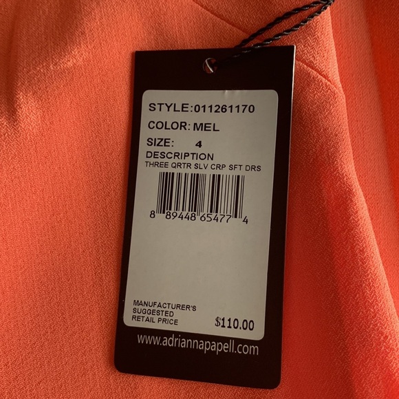 NEW Adrianna Papell Three Quarter Sleeve Crepe Shift Dress Melon Color Size 4 - Picture 2 of 7